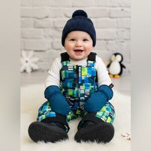 Obermeyer Colorful Patchwork Neon Green Blue Overall Snowsuit‎ Suspenders Snow